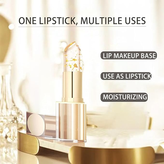 Color Changing Lipstick, Gold Crystal Color Changing Lipstick, Long Lasting Nutritious Lip, Magic Temperature Color Change Lip