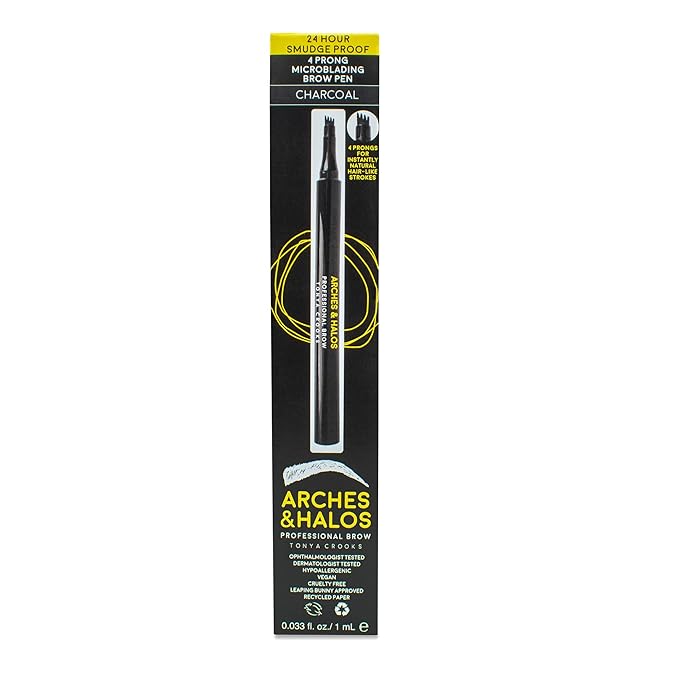 Arches & Halos Microblading Brow Shaping Pen - Fuller, More Defined Brow - Long-lasting, Smudge Resistant, Rich Color - Vegan and Cruelty Free Makeup - Charcoal - 1 ml