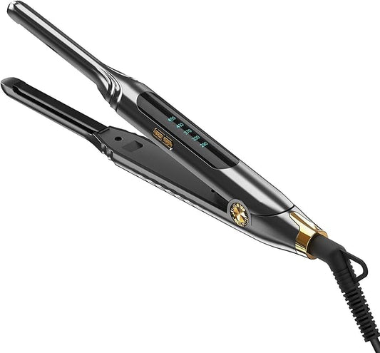 Small Flat Iron 3/10'' Pencil Flat Irons for Short Hair,Pixie Cut & Bangs,Skinny Hair Straightener for Edges with LED Display,Travel Hair Straightener with Dual Voltage,Auto Shut Off（Gray）