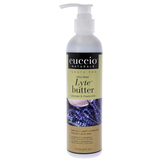 Cuccio Naturale Lyte Ultra-Sheer Body Butter - Replenishing Scented Moisturizer Cream - Deep Hydration To Repair Dry Skin - All Natural, Cruelty-Free Formula - Lavender And Chamomile - 8 Oz