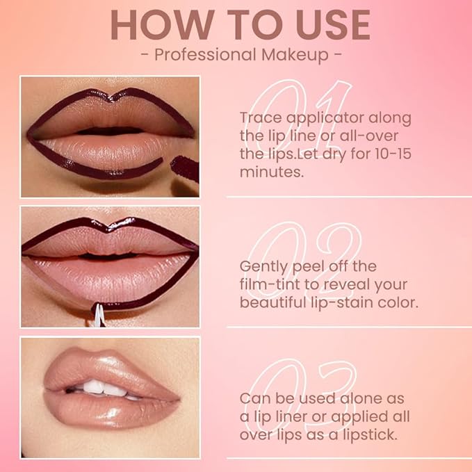 2Pcs Matte Lip Stain Peel Off Lip liner with Tweezer, Peel Off Lip Stain, Long Lasting Waterproof Lipstick Lip Gloss Tattoo, Transfer-proof for All Skin Types (0.24 fl oz-02#+03#)