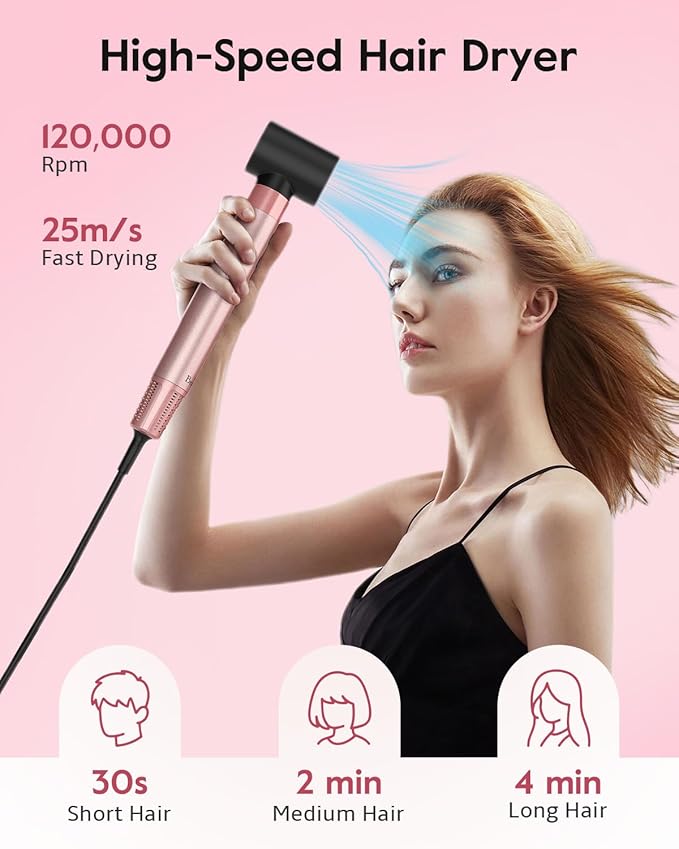 Brightup 5 in 1 High-Speed Hot Air Styler, 1400W Powerful 120000RPM Hair Dryer Brush, Negative Ions Thermal Brush, Cool Shot Button, Curler, Volumizer, Straighter, No Heat Damage, with Travel Bag