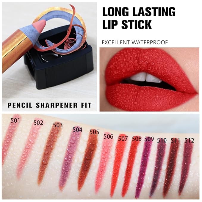 Orange Red Matte Lipstick Pencil for Women Lip Liner and Lip Stain, Long Lasting Waterproof labiales mate 24 horas, originales pintalabios permanente 24 horas with Sharpener Easy to Apply Shade 507
