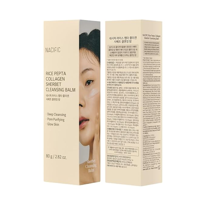 NACIFIC Rice Pepta Collagen Sherbet Cleansing Balm 2.82oz. 80g Makeup Remover Korean Skincare Deep Cleansing Face Cleanser Pore Purifying Glow Glass Skin Non greasy For All Skin Types