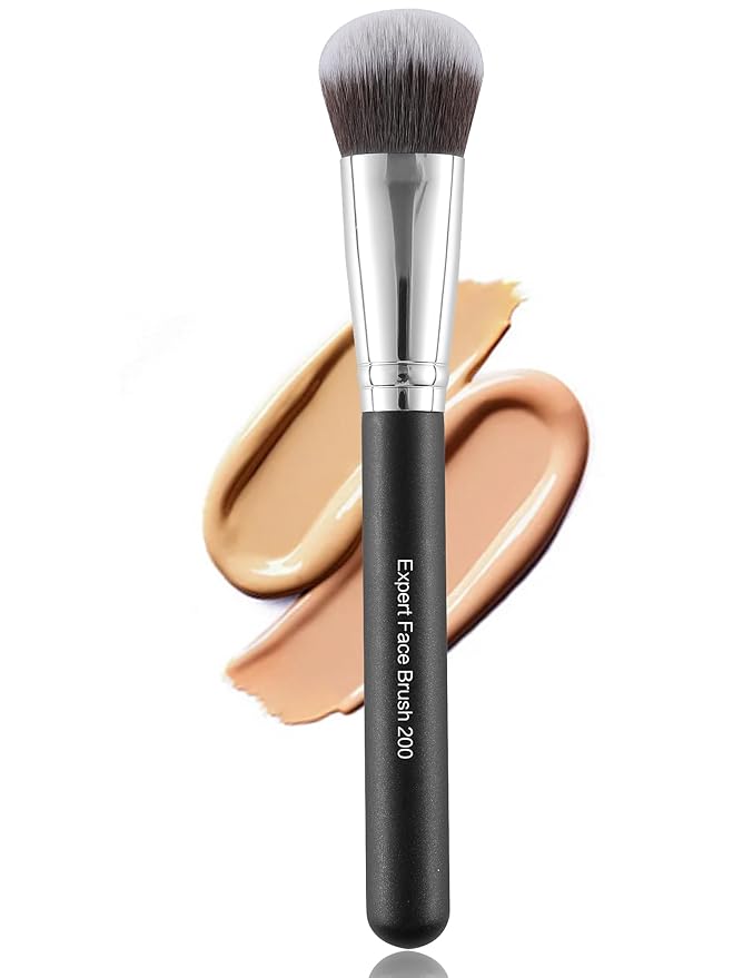 ENERGY Foundation Brush for Liquid Makeup Professional Vegan Makeup Brush for Foundation,Powder,Contour,Bronzer Blending Contouring Dense Soft Face Brush Black 200