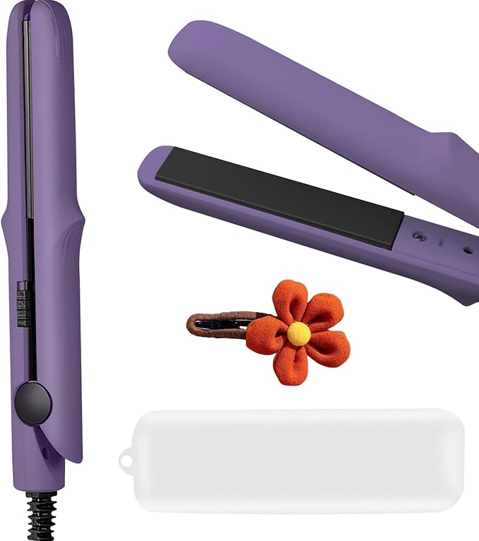 Pipiup Curling Iron, Pipiup Mini Curling Wand & Straightener, Dual Purpose Travel Tool for Styling Short Hair (Deep Purple)