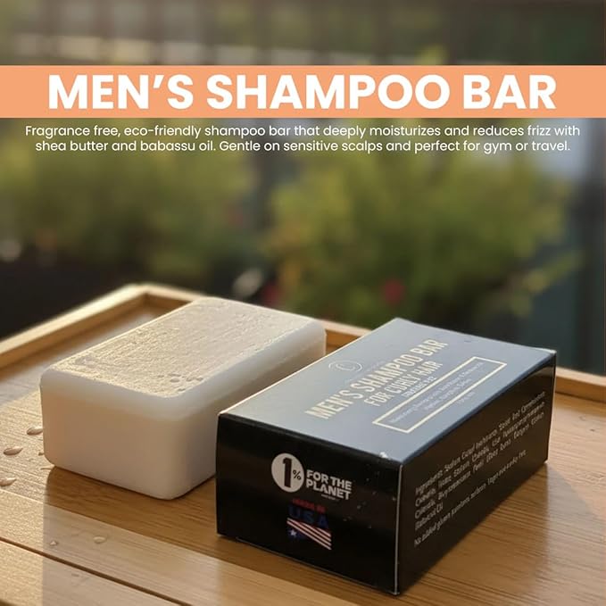 Controlled Chaos Curly Hair Solid Shampoo Bar for Men with Shea Butter & Babassu Oil Moisturizing & Frizz Control, Sulfate-Free, Vegan (Fragrance Free) - 4 oz