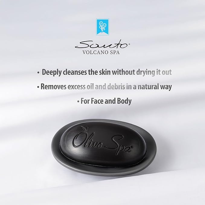 Volcano Black Soap Bar with Olive Oil and Volcanic Sand 90gr – Deep Cleansing and Exfoliating Soap for Face and Body – Bar Soap for Dry Skin for Removing Excess Oil, Dead Skin Cells & Impurities