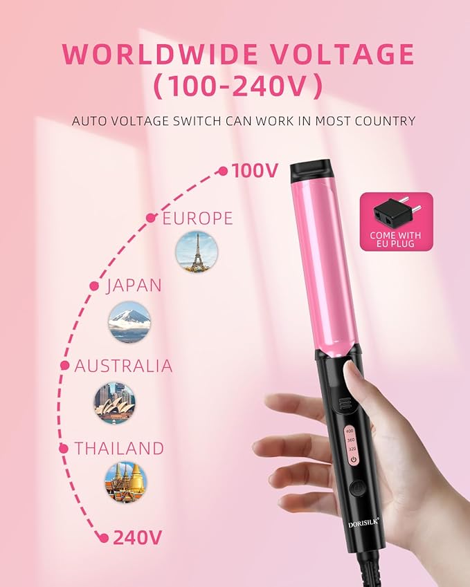 DORISILK Mini Curling Wand Travel Size，Dual Voltage Curling Iron for European and International Voltage,1 Inchl Barrel Curling Iron for Short Hair,