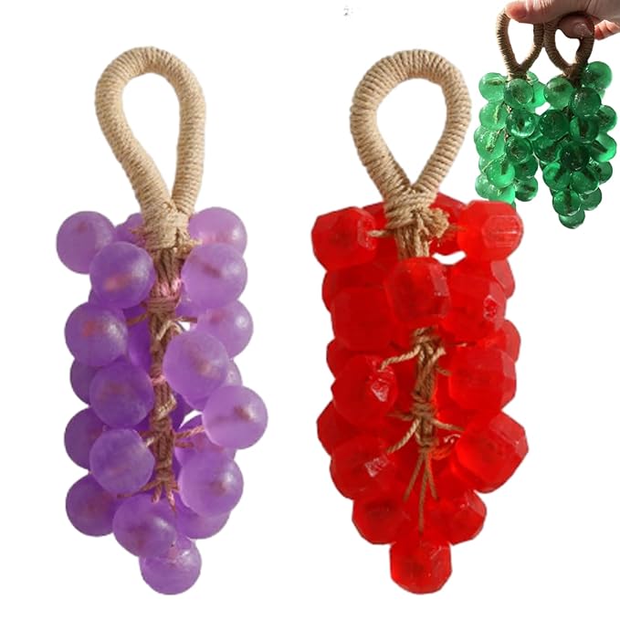 Personalized Original Handmade Crystal Grape Soap, Grape Soap DIY Kit on a Rope, Realistic Grapes Bunch Soaps Fragrance Cleaning for Bath & Gifts (1, Purple+Red)