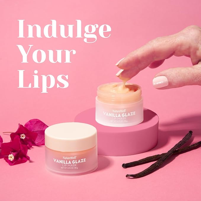 NATURE WELL Vanilla Glaze Hydrating Lip Mask For A Softer, Smoother, Plumper Pout, Nourish & Moisturize Dry Cracked Lips, Made With Shea Butter & Vitamin C, Clean Formula, 0.70 Ounce Each (Pack of 2)