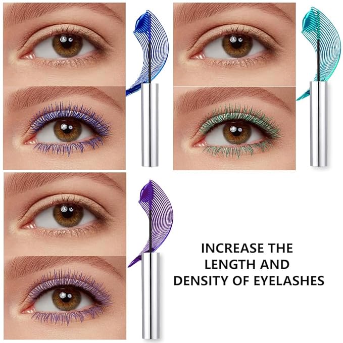 Blue purple green mascara for eyelashes Waterproof 3 pcs set,Royal Eyelash Mascara Long lasting Charming Voluminous Cruelty Free Vegan Eye Makeup Eyelashes for Women (Blue+green+purple)