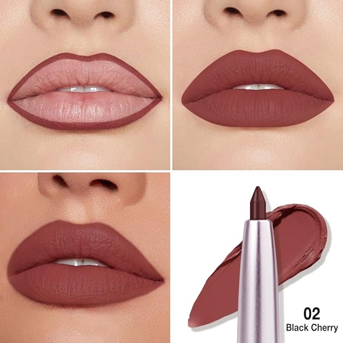 Matte Cherry Red Retractable Lipliner Pencil, Highly-Pigmented lip pencil, Long Lasting Waterproof Makeup Crayon for Lip Liner and Eye Liner, Smooth and Creamy, Rich Colors, Smooth Application, 02#