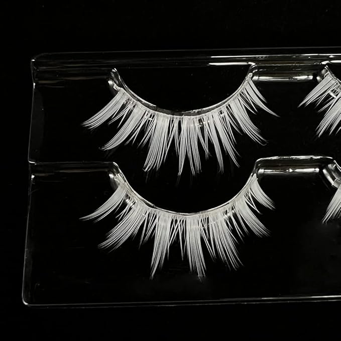 White False Eyelashes for Halloween, Anime Cosplay, Masquerade, Easter Costume Party - Natural Looking Eye Lashes Extension Tools (MQ11-14mm)