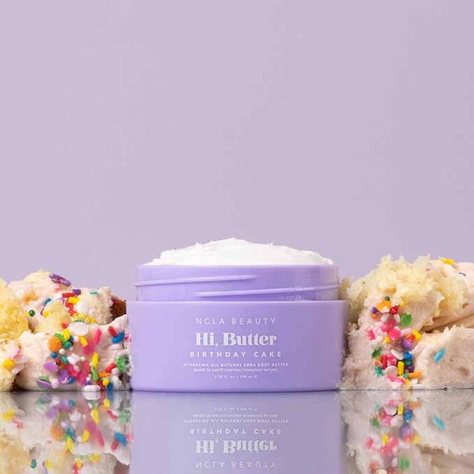 NCLA - Hi Butter, Natural Shea Body Butter | Nourish, Soften, Hydrate Skin | Shea, Mango + Cocoa Butters, Vitamin C | Vegan, Cruelty-Free, Clean Skincare (Birthday Cake; 100 mL | 3.34 fl oz)