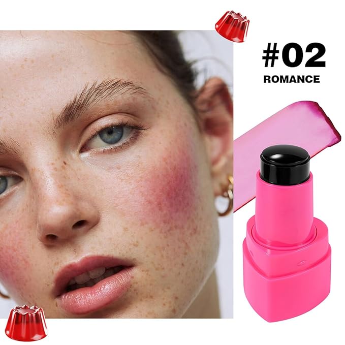 5 Colors Hydrating Lip & Cheek Tint, Long-Lasting Jelly Blush Stick with Cooling Effect, Watercolor-Like Finish (# 02)