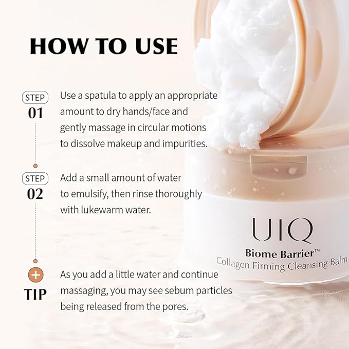 UIQ Biome Barrier Collagen Firming Cleansing Balm – Deep Pore & Makeup Cleansing Balm for Blackheads, Whiteheads, Waterproof Makeup, 3.38 fl oz