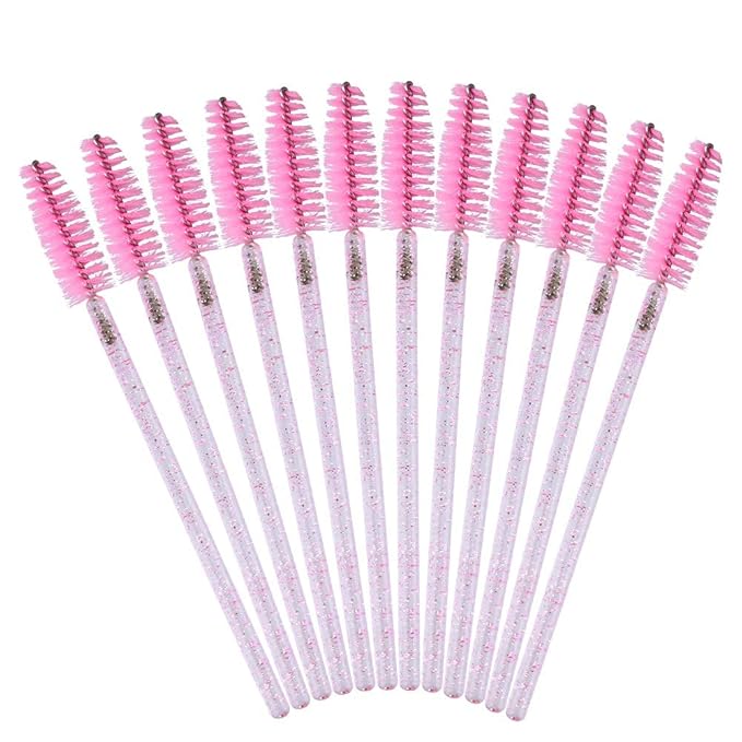 G2PLUS 500PCS Crystal Eyelash Mascara Brushes Wands Applicator Makeup Kits Mascara Wands Lash Spoolies for Eyelash Extensions and Eyebrow Brush (Pink)