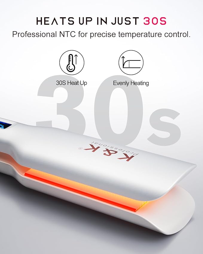 K&K Wide Flat Iron Hair Straighteners, Salon Quality 1.65 Inch Negative Ion Function Flat Irons, Ceramic Tourmaline Coated Plate for Less Frizz, Shinier & Smoother Hair