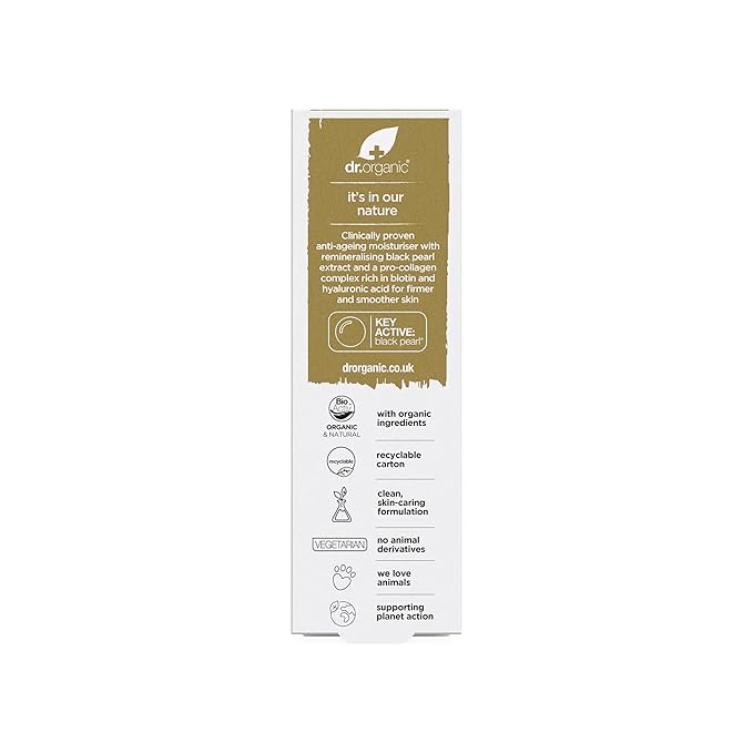 Dr. Organic Pro Collagen Plus + Anti-Ageing Moisturiser with Black Pearl | Firm & Smooth Skin, Reduces Wrinkles, (All Skin Types) Natural, Certified Organic, Paraben & SLS-Free, 50 mL / 1.7 fl oz