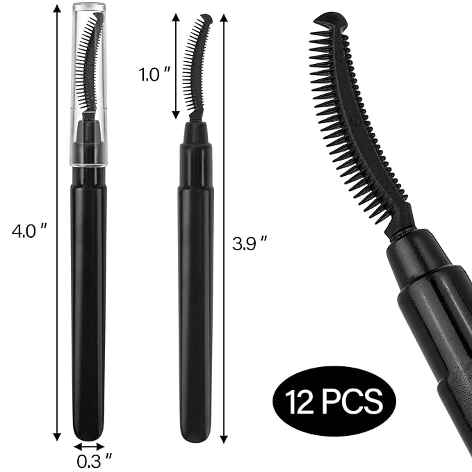 12 Pcs Mascara Wands Reusable Silicone Eyelash Brushes Spoolies Eyebrow Brushes Black with Lid