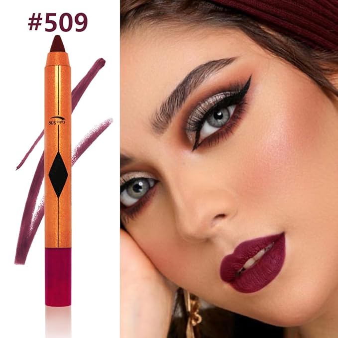 Purplish Red Matte Lipstick Pencil for Women Lip Liner and Lip Stain, Long Lasting Waterproof labiales mate 24 horas, originales pintalabios permanente 24 horas with Sharpener Easy to Apply Shade 509
