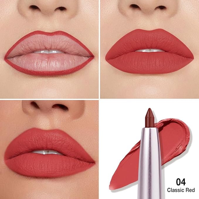 Matte Red Retractable Lipliner Pencil, Highly-Pigmented lip pencil, Long Lasting Waterproof Makeup Crayon for Lip Liner and Eye Liner, Smooth and Creamy, Rich Colors, Smooth Application, 04#