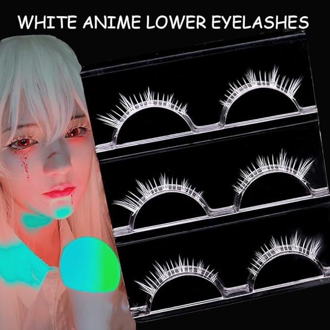 Lower Eyelashes White Lashes Cosplay White False Eyelashes Bottom White Fake Eye Lashes Natural Halloween Costume Party Eye Lashes Tool Stage Performance (MQ16)