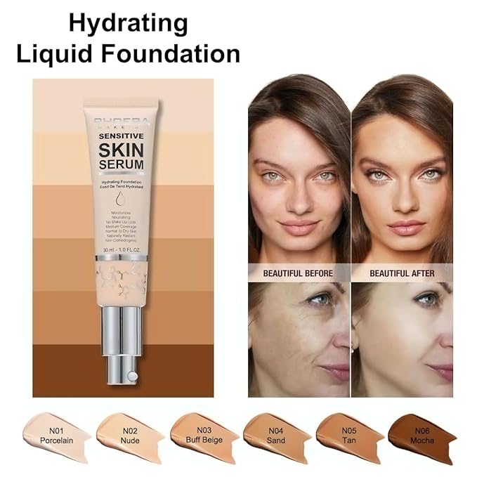 PHOERA Hydrating Serum Foundation,Flawless Full Coverage and Hypoallergenic Makeup Base Foundation. (N05 Tan, norm)