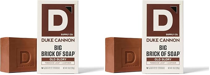 Duke Cannon Big Brick of Soap, Old Glory | 10oz Triple-Milled Bar Soap for Men | Long-Lasting, Masculine Scent of Leather and Tobacco Leaf | Natural Oils | Supports U.S. Veterans (Pack of 2)