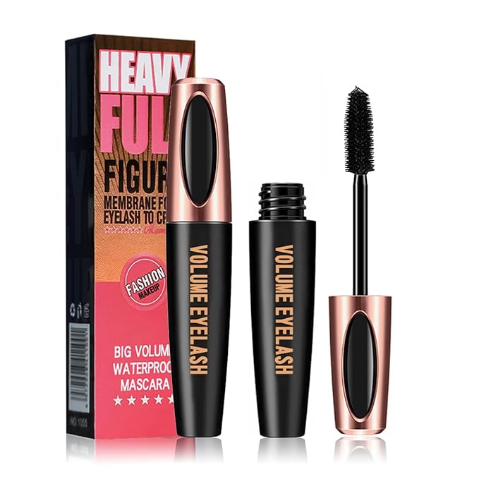 4D Silk Fiber Lash Mascara, Black Mascara Lengthens And Volumizes, Long-Lasting Waterproof Smudge-Proof, Non-Flaking Natural No Clumping Thickens, Hypoallergenic Formula (1 Pack)