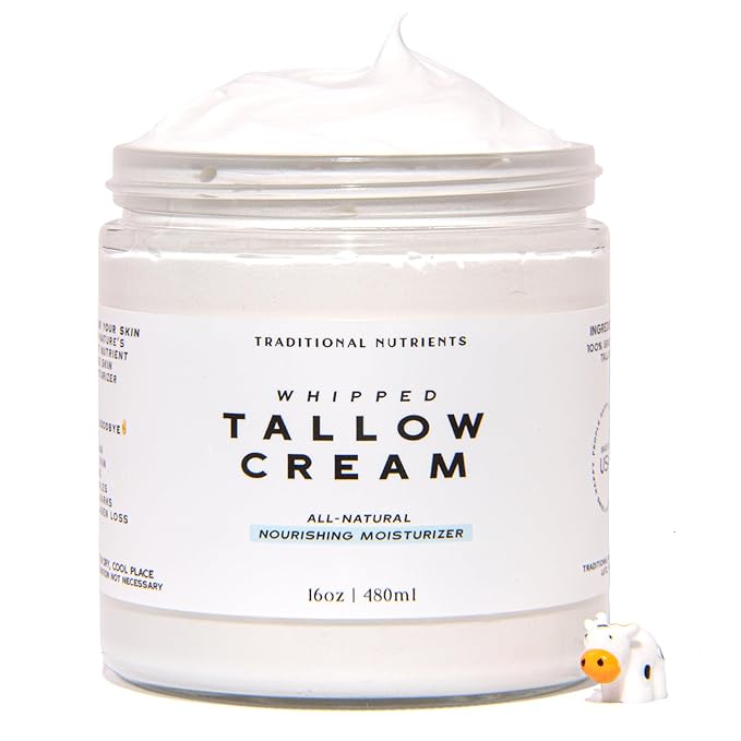 100% Grass Fed Beef Tallow for Skin Care - Face + Body - Whipped Moisturizer - Natural Lotion, 16 FL. oz. (Unscented) Made from pure Beef Tallow Suet