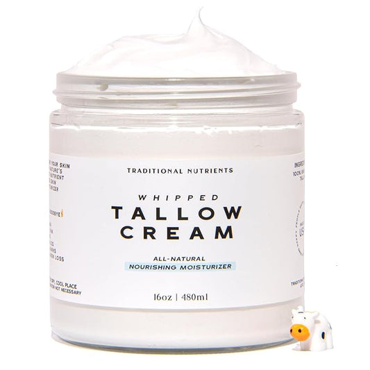 100% Grass Fed Beef Tallow for Skin Care - Face + Body - Whipped Moisturizer - Natural Lotion, 16 FL. oz. (Unscented) Made from pure Beef Tallow Suet