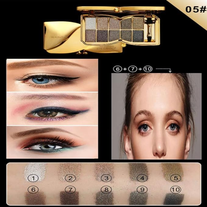 Glitter Eyeshadow Palette Makeup Set,10 Colors Shimmer Eyeshadow Palette Gold Eyeshadow Highly Pigmented Long Lasting Waterproof Sweatproof Professional Nude Eyeshadow