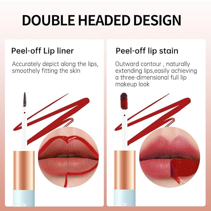 Double-head design Lip Stain Lip Liner Stain,Matte Finish Peel Off Lip Stain with Tweezer, Long Lasting Lightweight Smoothing Waterproof Smudge-proof Transfer-proof,4#rose(1 Count (Pack of 1))
