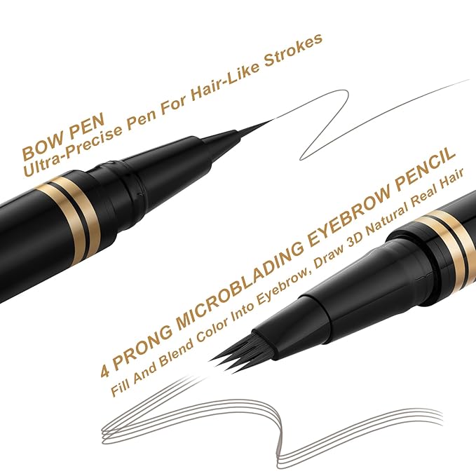 Makeup Kit with 4 Tip Waterproof Microblading Eyebrow Pencil, Eyeliner, Pomade and Dual-ended Brush, Brow Pencil Kit for Natural Looking - Grey