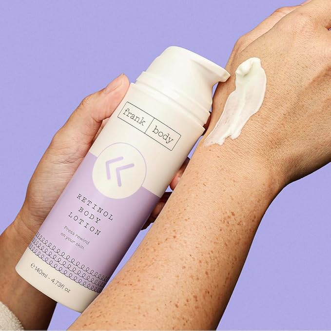 frank body Retinol Body Lotion | Anti-Aging Body Moisturizer | Retinol, Peptides & Berry Extracts | Reduces Fine Lines, Evens Skin Tone | Berry Scent | 140ml/4.73fl oz