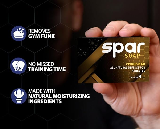 Spar Soap Citrus Bar (4 Ounce), Tangerine and Tea Tree, Antifungal Properties, For BJJ, Wrestlers, Grapplers, Men/Women, USA Made Body Soap, For Body Odor, With Shea Butter and Mango Butter