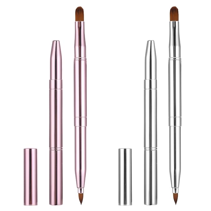 2 Pack Retractable Lip Brush for Lipstick, Double-Ended Lip Makeup Brushes Retractable with Cap Lip Gloss Lipstick Brush Applicator Travel