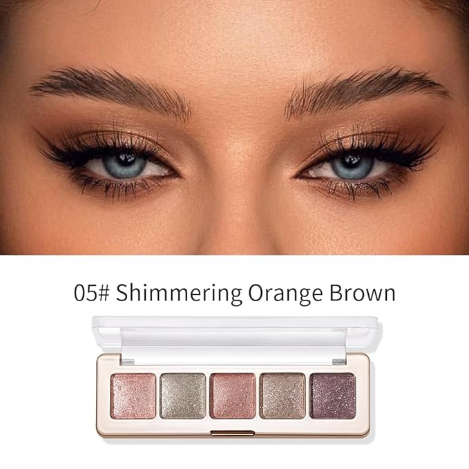 Eyeshadow Palette 5-Color with Pearlescent Shimmer Earth Tones, Buttery Putty Texture, Fine Glitter Duochrome Shades, Mist Matte Finish, Silky Smooth Brightening Eye Makeup for a Charming Look-5#