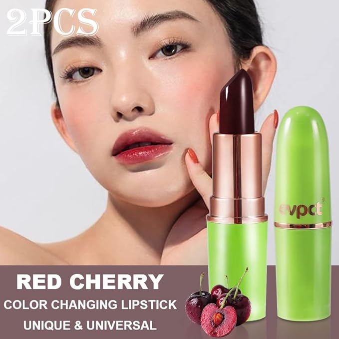 BINGBRUSH Aloe vera Color Changing Lipstick,Moisturizer Long Lasting Lip Care Magic Lip Gloss,Makeup Lipstick Set (2 Pcs Red Cherries, 2 Count (Pack of 1))