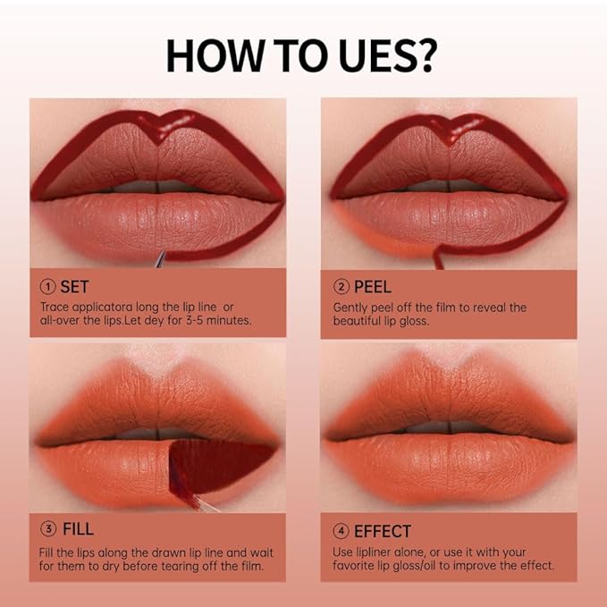Matte Lip Stain Peel Off Lip line Tattoo, Peel-off Lip Stain Masque - All Day Peel Off Lip Tint，Long Lasting Waterproof Transfer-proof Lip Mask Lip Color Peel Off Lip Gloss,Stay Lip Makeup 02#