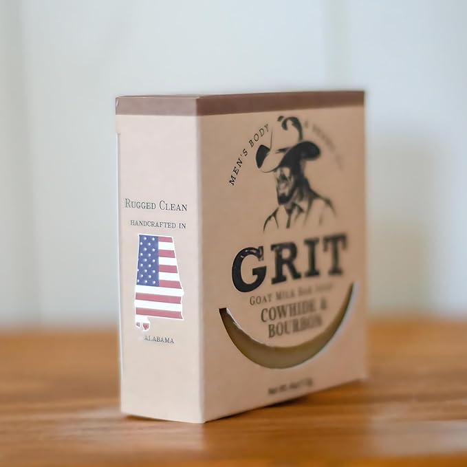 GRIT Goat Milk Soap Bar Cowhide & Bourbon | Dye-Free Soap Bar | Enriched with Nourishing Goat Milk | 4 oz