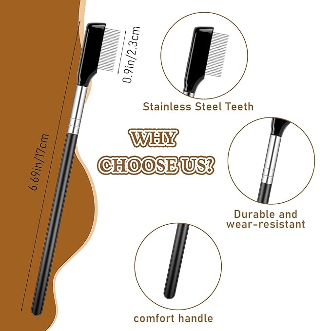 Metal Eyelash Comb & Separator - 2 Pack Eyelash & Eyebrow Brush Grooming Tool with Metal Teeth for Women