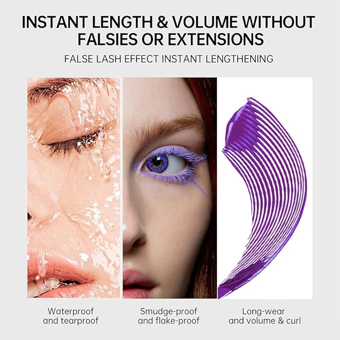 BINGBRUSH Colored Mascara for Eyelashes, Voluminous Colorful Mascara, Pink Purple Blue Green Red-Lengthening, Defining, Curling, Multiplying Formula (#09-Light purple, 1 Count (Pack of 1))