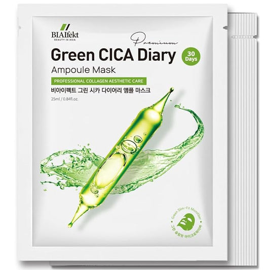 BIAIfekt GREEN CICA Diary Ampoule Maskㅣsheet face mask, KOREAN Skin care, Elastic, Hydrating, Soothing, Nourishing, Glass skins, Cooling, Premium daily, BEYOND HYDROGEL