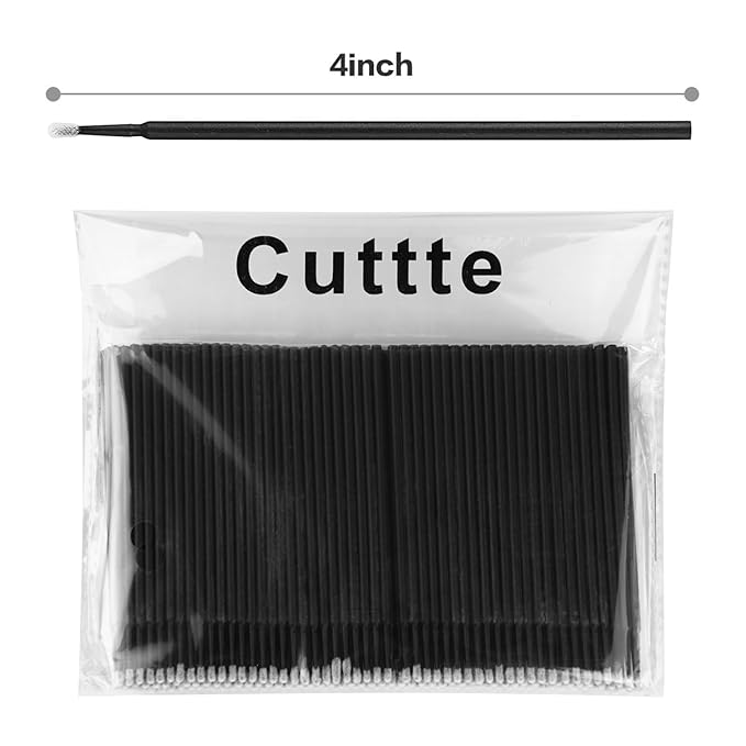Cuttte 500PCS Disposable Micro Swabs for Eyelash Extension, Micro Applicators Eyelash Swabs for Makeup Application Black (Head Diameter: 2.0mm)
