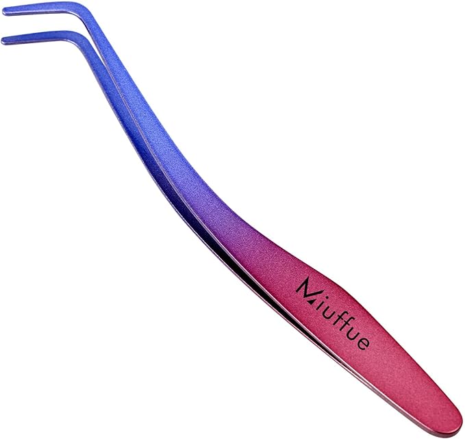 Lash Applicator Tool DIY Eyelash Applicator Stainless Steel Curved Eyelash Tweezers for Cluster Lashes, Purple Gradient
