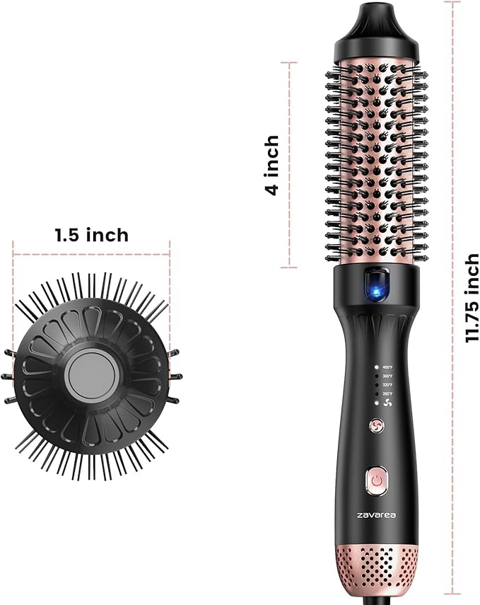Thermal Brush for Less Damage, 1.5 Inch Heated Round Brush for Blowout Look, Heated Curling Styler with 800M Negative Ions & Ceramic for Volumizing, Easy to Use, Dual Voltage (Elegant Black)