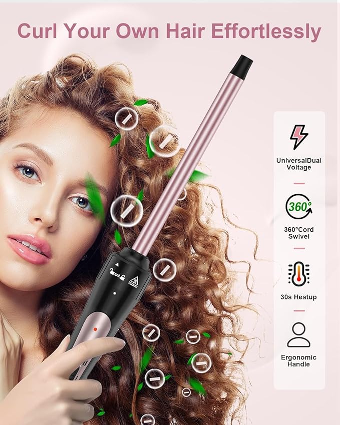 3/8 Inch Curling Iron, Small Curling Wand for Short & Long Hair, Ceramic Wand Curling Iron with 2 Temperature, Instant Heat Up, Christmas Birthday Gifts for Women